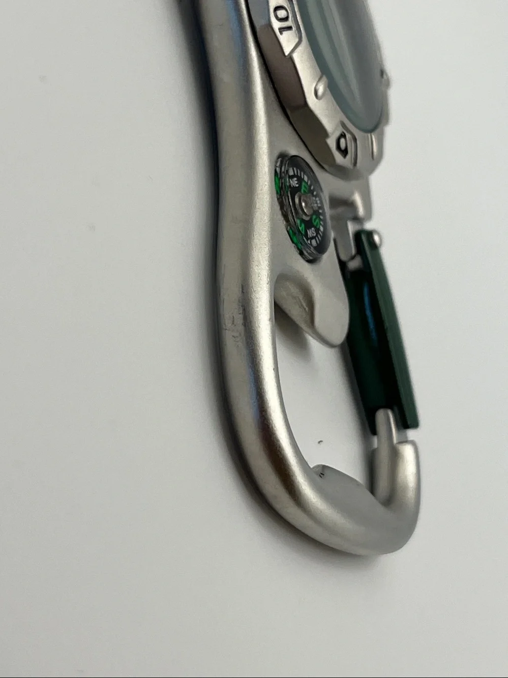 Carabiner Clip Watch with Compass - Silver & Green